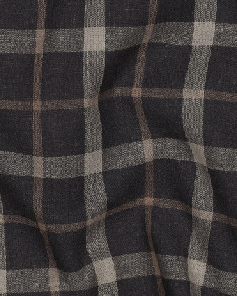 Tissu Lin Viscose Anthracite à Carreaux Taupe - Mercerine