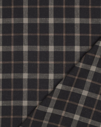 Tissu Lin Viscose Anthracite à Carreaux Taupe - Mercerine