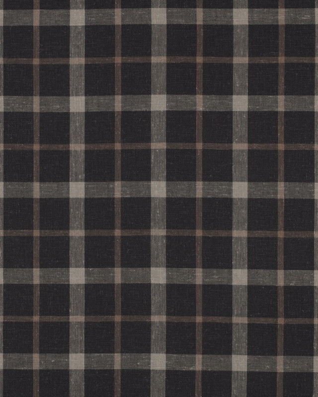 Tissu Lin Viscose Anthracite à Carreaux Taupe - Mercerine
