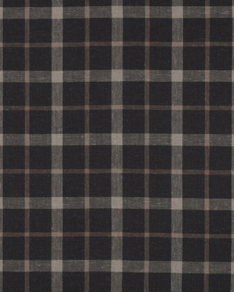 Tissu Lin Viscose Anthracite à Carreaux Taupe - Mercerine