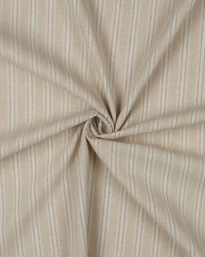 Lin Viscose Beige Naturel à Rayures Touche Lurex Dorée - Mercerine