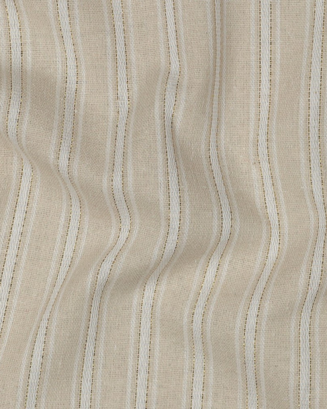 Lin Viscose Beige Nautrel à Rayures Touche Lurex Dorée - Mercerine
