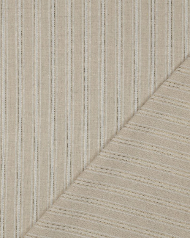 Lin Viscose Beige Nautrel à Rayures Touche Lurex Dorée - Mercerine