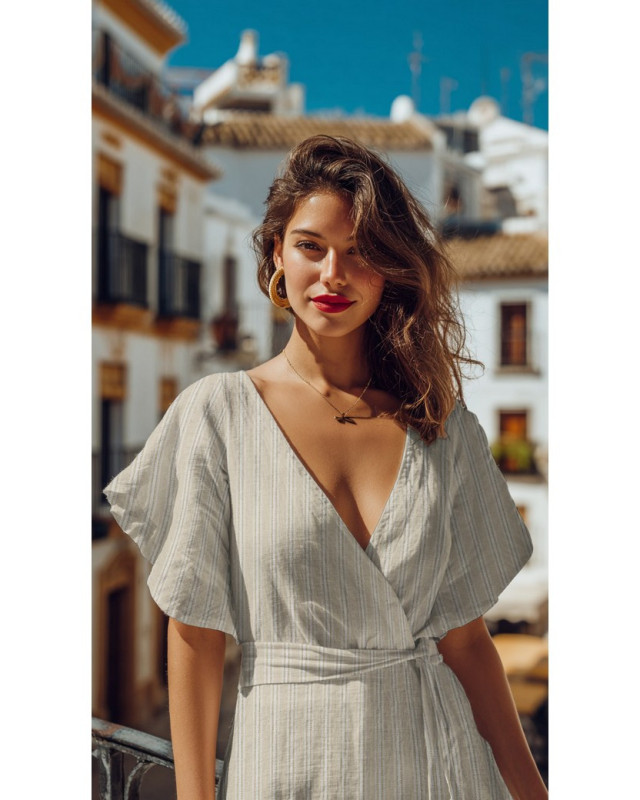 Lin Viscose Beige Nautrel à Rayures Touche Lurex Dorée - Mercerine