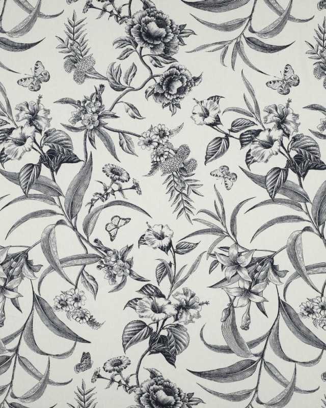 Viscose Lin Grand Motif Bleu Marine Fond Ecru - Mercerine