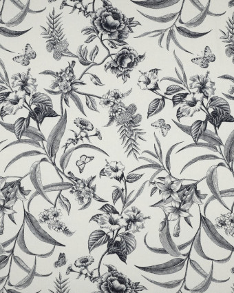 Viscose Lin Grand Motif Bleu Marine Fond Ecru - Mercerine