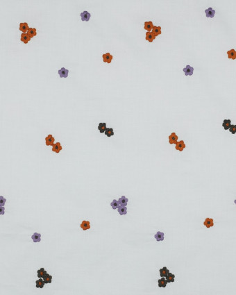 Voile de Coton Petites Fleurs Brodées Lilas et Caramel - Mercerine
