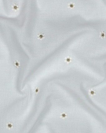 Voile de Coton Blanc Petites Fleurs Brodées Lurex Doré - Mercerine