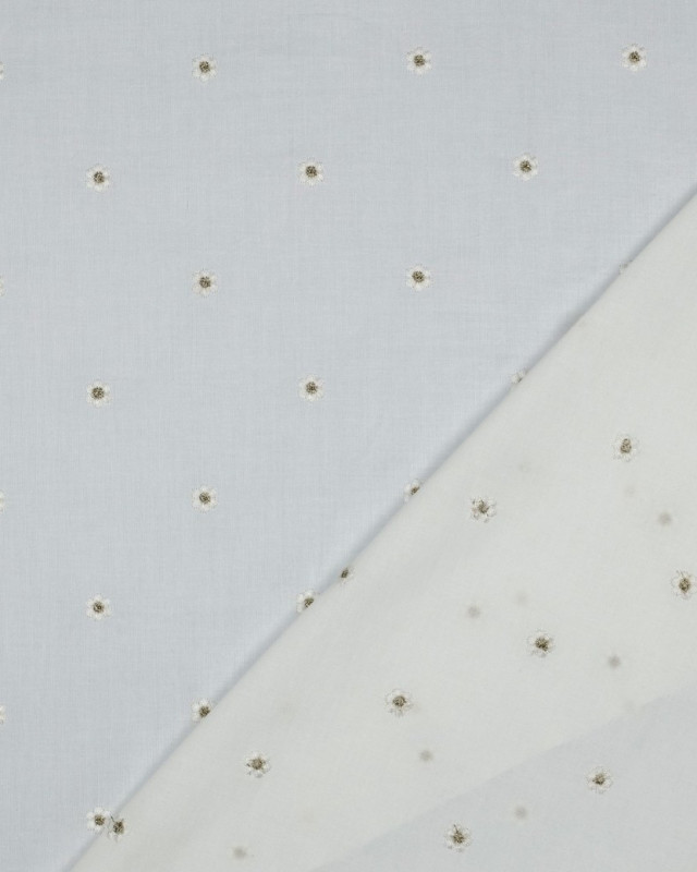 Voile de Coton Blanc Petites Fleurs Brodées Lurex Doré - Mercerine