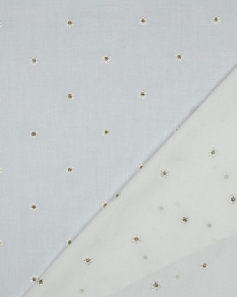 Voile de Coton Blanc Petites Fleurs Brodées Lurex Doré - Mercerine