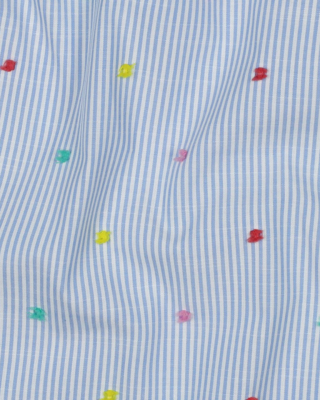 Coton à Rayures Bleues et Petits Pois Multicolores Plumetis - Mercerine