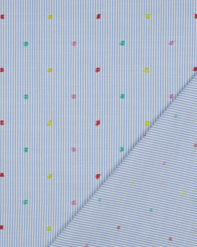 Coton à Rayures Bleues et Petits Pois Multicolores Plumetis - Mercerine