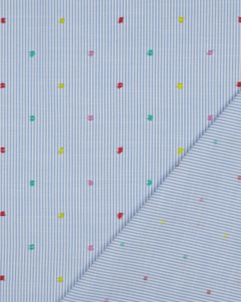 Coton à Rayures Bleues et Petits Pois Multicolores Plumetis - Mercerine