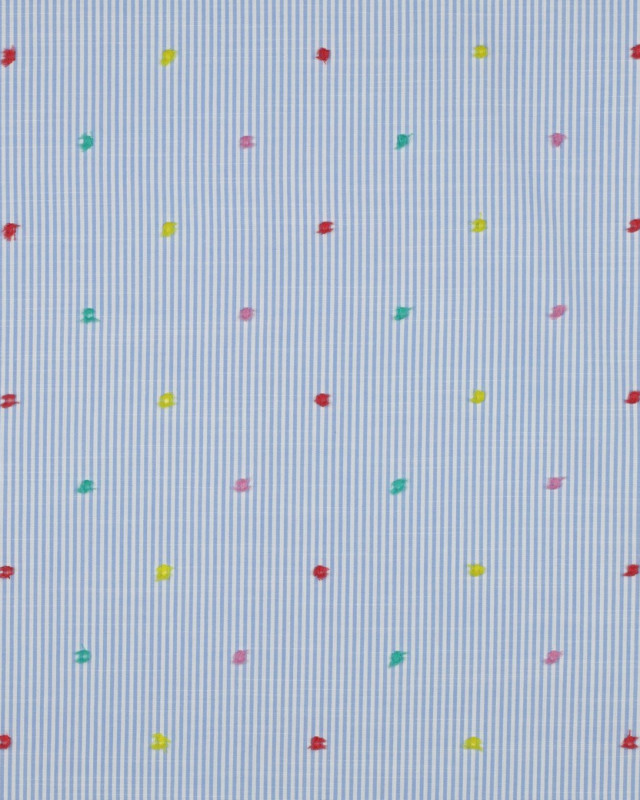 Coton à Rayures Bleues et Petits Pois Multicolores Plumetis - Mercerine
