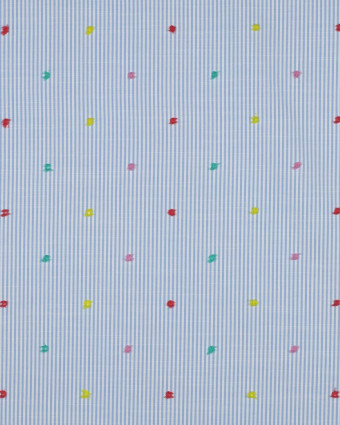 Coton à Rayures Bleues et Petits Pois Multicolores Plumetis - Mercerine