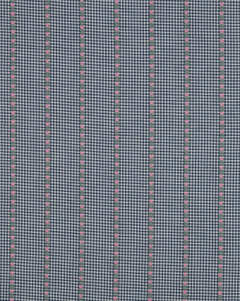Tissu Coton Mini Vichy Bleu Marine Petites Fleurs Brodées - Mercerine