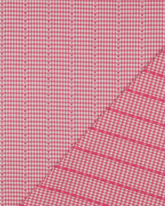 Tissu Coton Mini Vichy Fraise Petits Cœurs Brodés - Mercerine