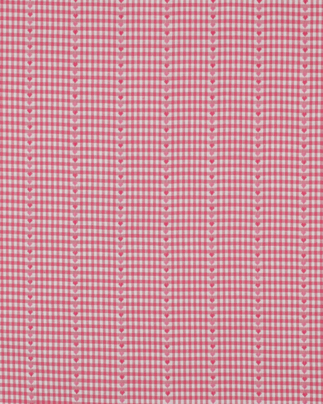 Tissu Coton Mini Vichy Fraise Petits Cœurs Brodés - Mercerine