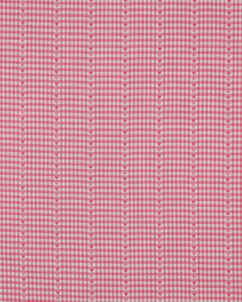 Tissu Coton Mini Vichy Fraise Petits Cœurs Brodés - Mercerine