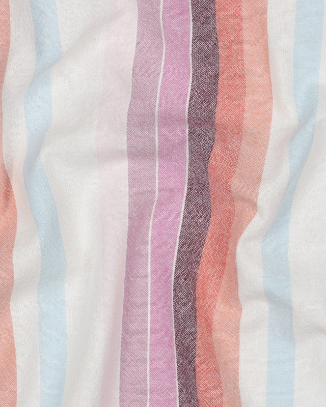 Tissu Coton Aspect Lavé à Rayures Mauve et Corail - Mercerine