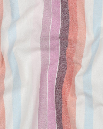Tissu Coton Aspect Lavé à Rayures Mauve et Corail - Mercerine