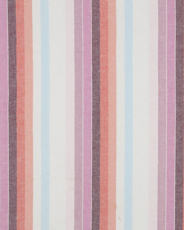 Tissu Coton Aspect Lavé à Rayures Mauve et Corail - Mercerine
