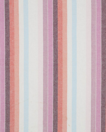 Tissu Coton Aspect Lavé à Rayures Mauve et Corail - Mercerine
