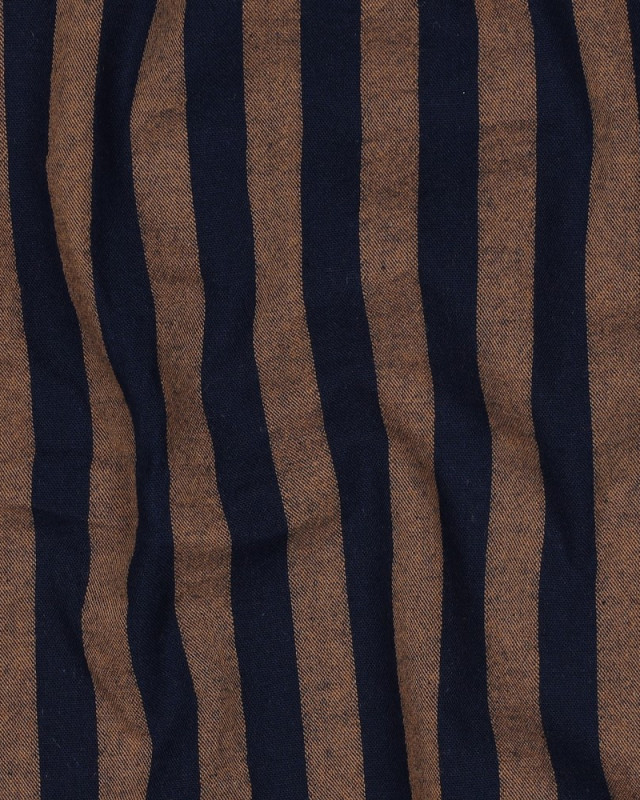 Tissu Coton à Rayures Marine et Caramel - Mercerine