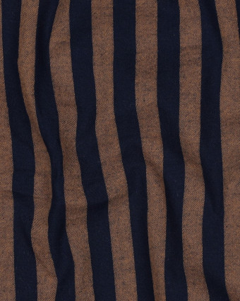 Tissu Coton à Rayures Marine et Caramel - Mercerine