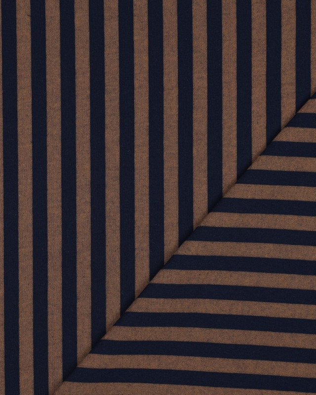 Tissu Coton à Rayures Marine et Caramel - Mercerine