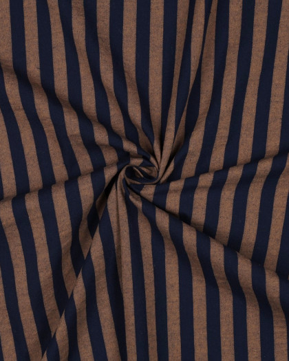 Tissu Coton Rayures Bleu Marine et Caramel - Mercerine