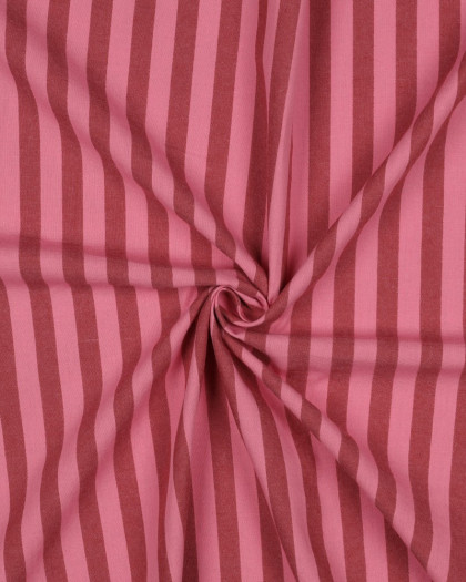 Tissus Coton Rayures Rose et Bordeaux - Mercerine