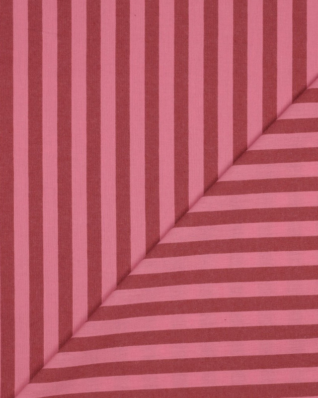 Tissu Coton à Rayures Rose et Bordeaux - Mercerine