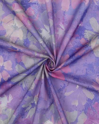 Voile de Coton Motif Fleuri Aquarelle Violet - Mercerine