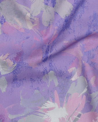 Voile de Coton Motif Fleuri Aquarelle Violet - Mercerine