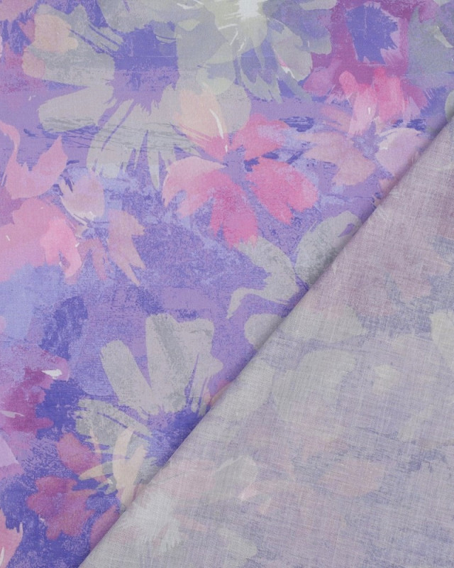 Voile de Coton Motif Fleuri Aquarelle Violet - Mercerine