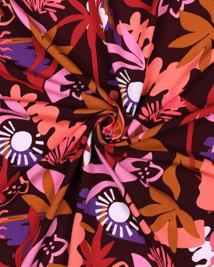 Tissu Viscose Ecovero Motif Floral Coloré Bordeaux - Mercerine