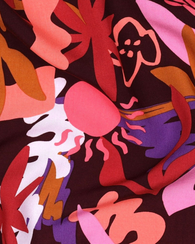 Tissu Viscose Ecovero Motif Floral Coloré Bordeaux - Mercerine