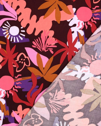 Tissu Viscose Ecovero Motif Floral Coloré Bordeaux - Mercerine