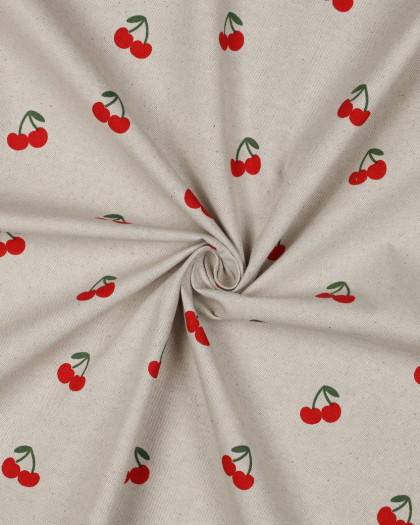 Tissu Effet Lin Motif Cerise - Mercerine