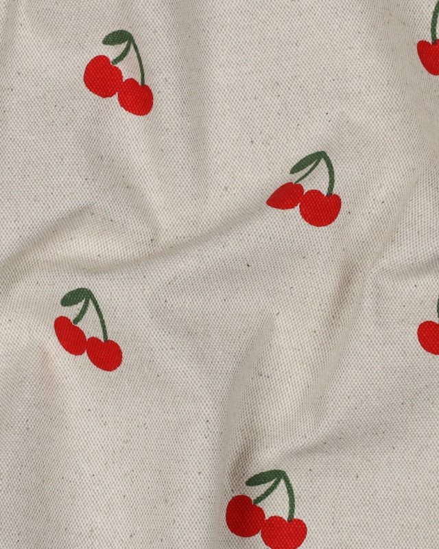 Tissu Effet Lin Motif Cerise - Mercerine