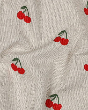 Tissu Effet Lin Motif Cerise - Mercerine