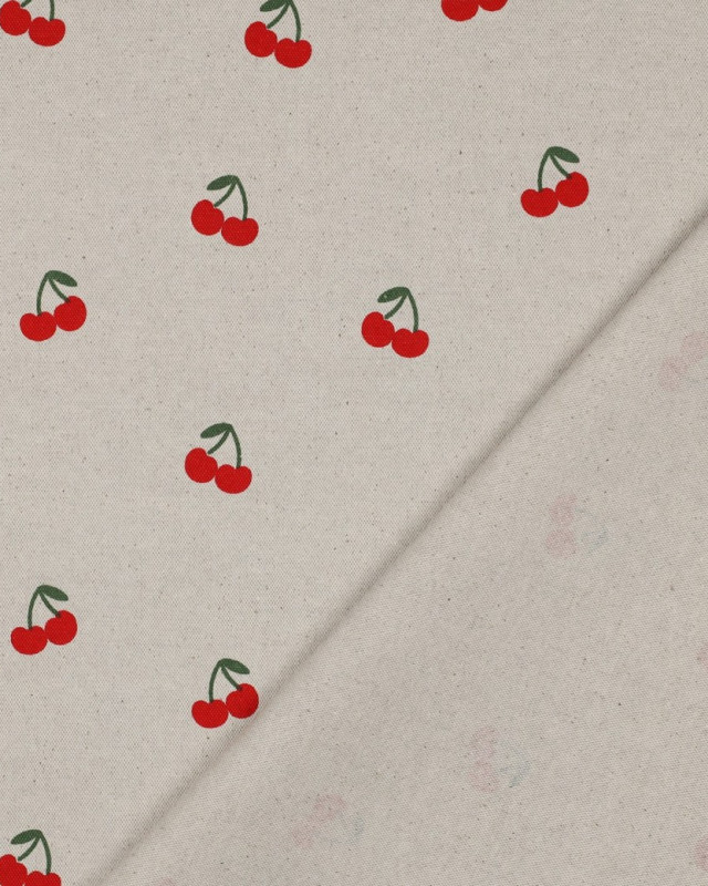 Tissu Effet Lin Motif Cerise - Mercerine