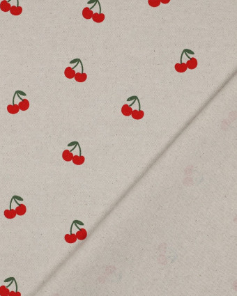 Tissu Effet Lin Motif Cerise - Mercerine