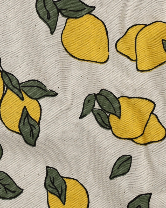 Tissu Effet Lin Enduit Motif Citron - Mercerine