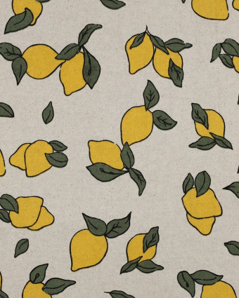 Tissu Effet Lin Enduit Motif Citron - Mercerine