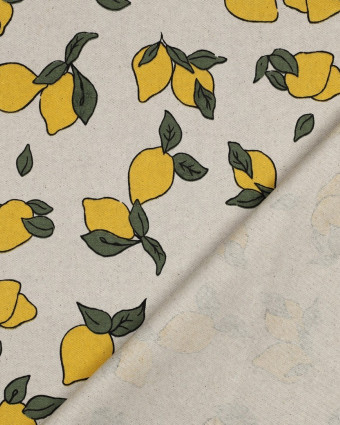 Tissu Effet Lin Enduit Motif Citron - Mercerine