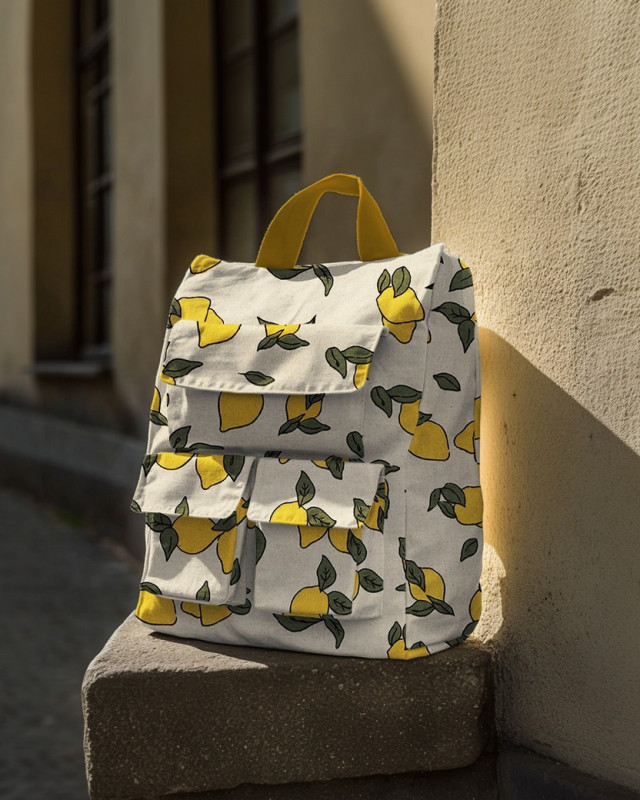 Tissu Effet Lin Enduit Motif Citron - Mercerine