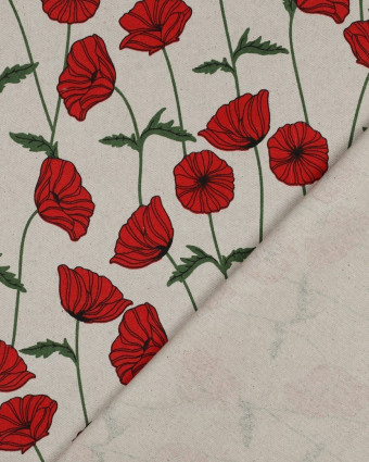 Tissu Effet Lin Enduit Motif Coquelicot - Mercerine