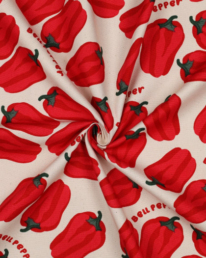 Tissu Effet Lin Bell Peppers Fond Naturel - Mercerine